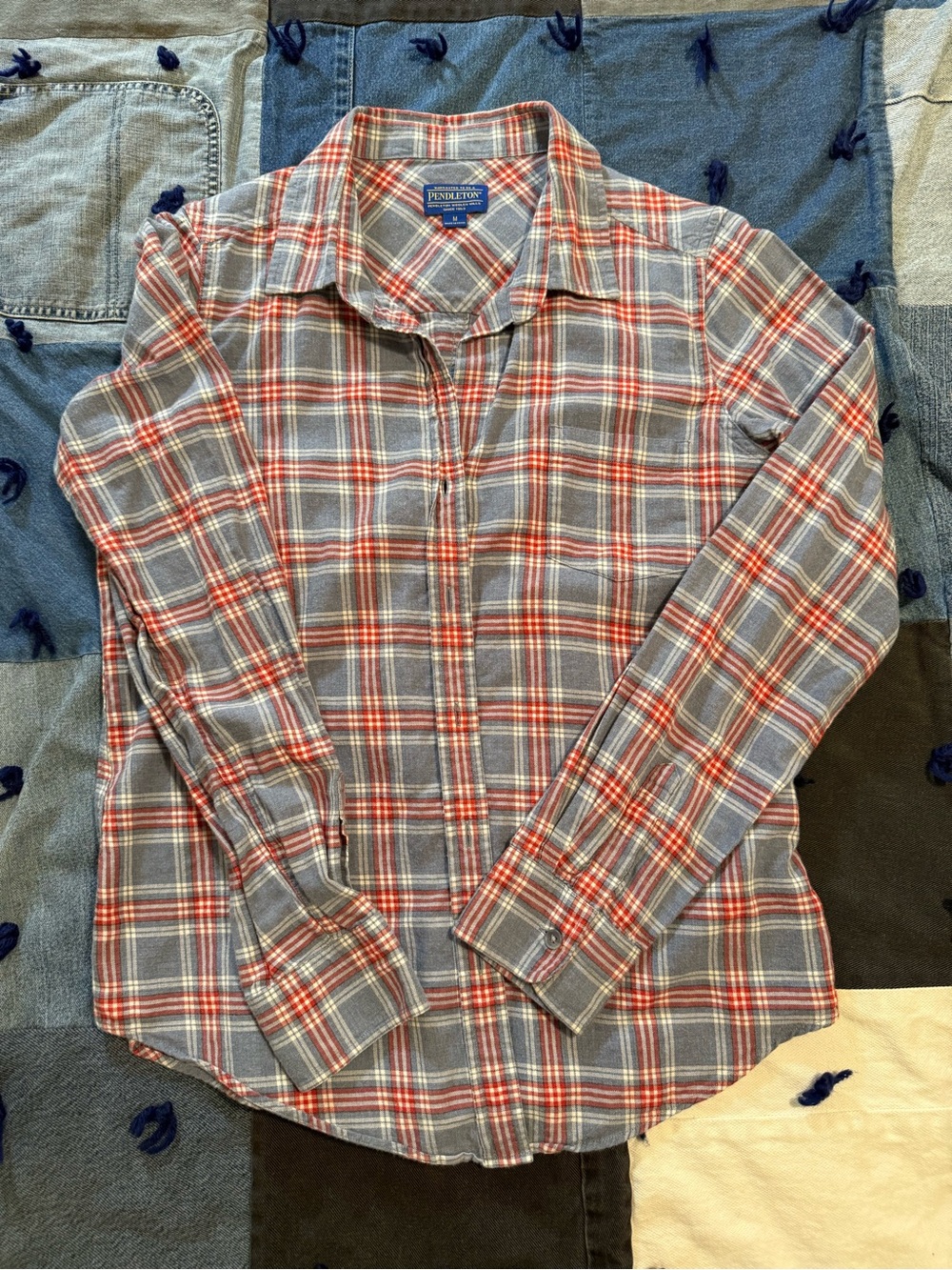 Pendleton M Women's Blue and Red Plaid Button-Down Shirt